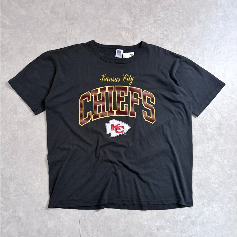 90s Vintage Kansas City Chiefs Russell Black T-Shirt -XL